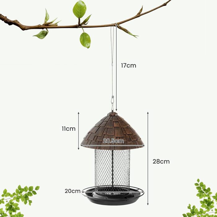 Годівниця для птахів Costway з металу, підвісна, вологостійка, для саду та балкону, коричнева