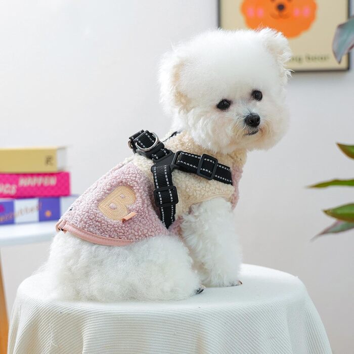 Зимовий теплий одяг для собак: куртка з флісовою підкладкою, з отвором для шлейки, для холодних прогулянок. Підходить для маленьких та середніх собак, кольори: зелено-білий, рожево-білий