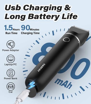 Бездротовий триммер для собак та котів Casfuy - тиха машинка для стрижки лап, очей, вух, обличчя, USB-зарядка, чорний