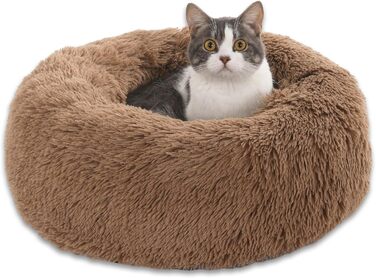 М'яке ліжко для собак та котів у вигляді пончика, плюшеве, кругле, 50 см, коричневе