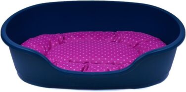 Корзина для собак Adena, 71 x 48 см, блакитна + подушка з принтами, рожева, 71 x 48 x 22 см