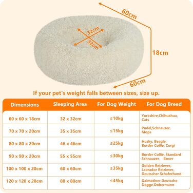 Ортопедичне ліжко для собак, кругле, м'яке, для котів та собак, 60 см, бежеве