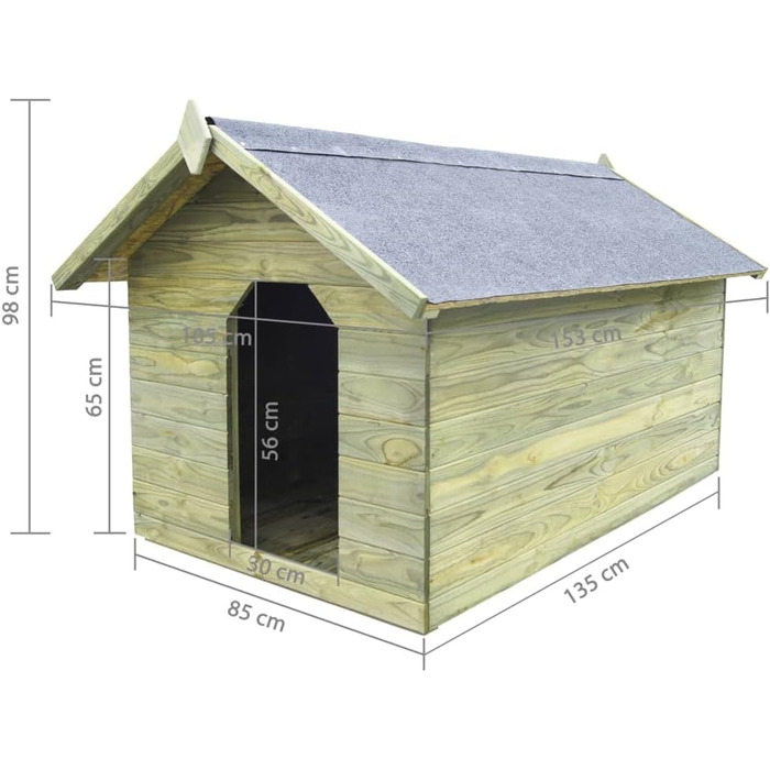 vidaXL Будка для собак з просоченої сосни, 105x153x98 см, з дахом