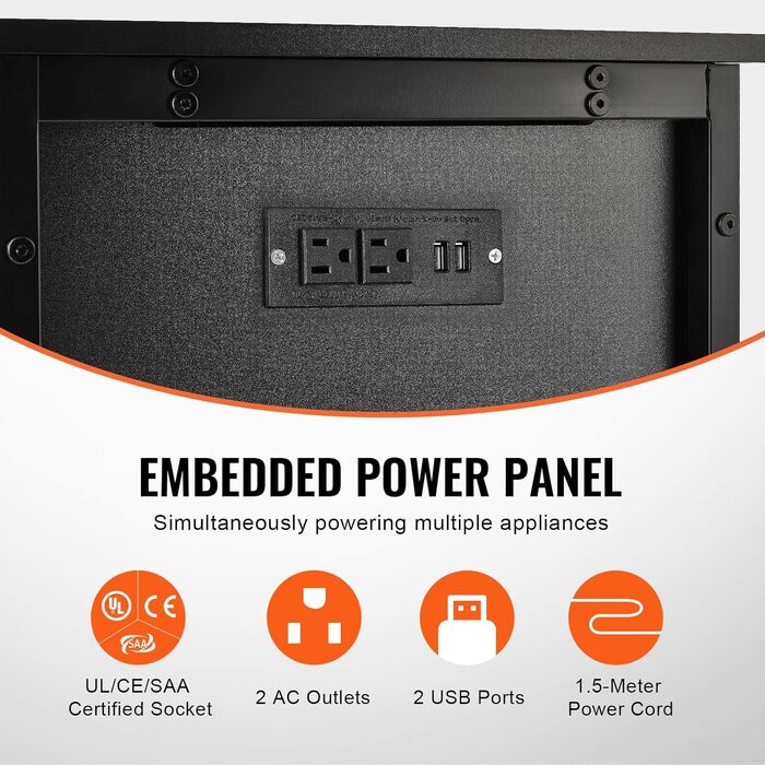 VEVOR акваріумна підставка 40 гал, сталево-MDF, для риб та рептилій, 93x48x80 см, до 152 кг, з шафою та вбудованою панеллю живлення, чорна