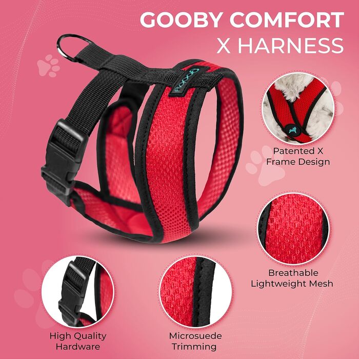 Нашийник для собак Gooby Comfort X, розмір L, червоний. Безпечний, для прогулянок та дому, для собак малих та середніх порід. Захист від задухи, X-Design.