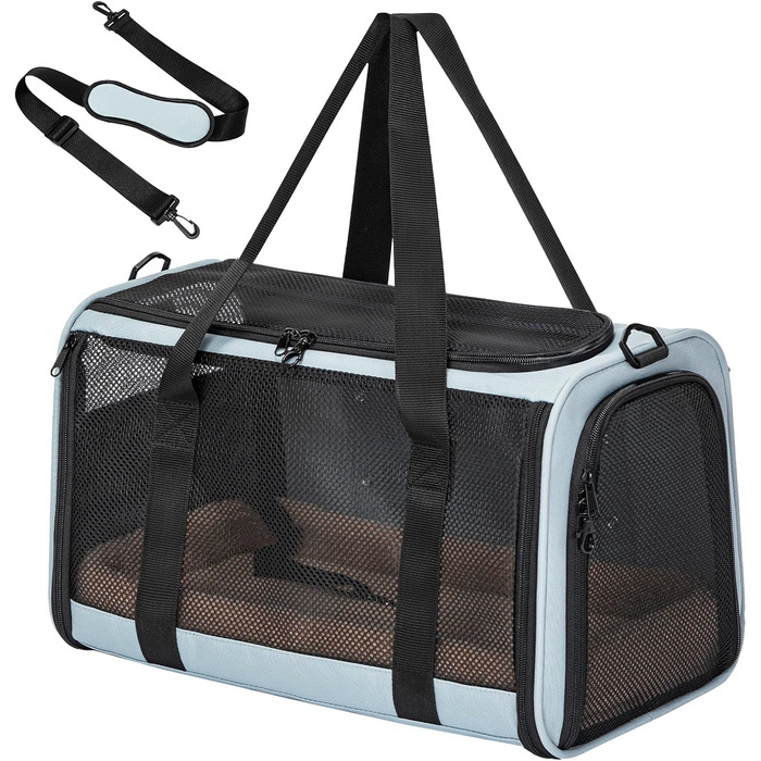 Транспортна сумка Petsfit для котів та собак, складана переноска для собак та котів, дихаюча переноска для собак, авіапереноска для домашніх тварин в авто, літаку або потягу, сірий, зелений колір