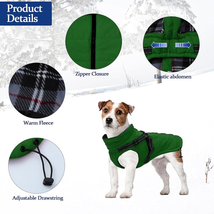 Зимові куртки для собак, шлейки, водонепроникна куртка з флісовою підкладкою, відображаюча, персоналізована, оранжевий, XL (довжина спини 44 см), XXL (довжина спини 52 см), зелений