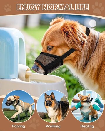 Майка-намордник для собак, м'який Air-Mesh, для малих, середніх та великих собак, проти гавкіту, кусання, дихаючий, можна пити, регульована стрічка, підходить для німецької вівчарки, Хаскі