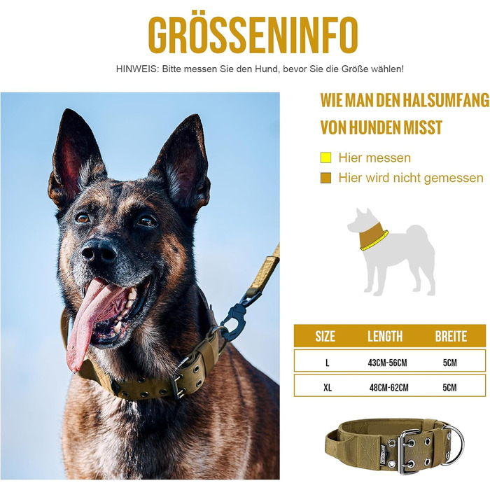 OneTigris Пояс для собак 5см з ручкою та патчем, великий розмір (XL, Коричневий)