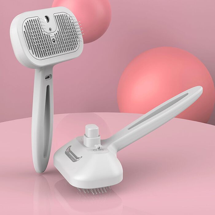 Гребінець для вичісування шерсті собак та котів з функцією відпарювання, протистатичний, білий