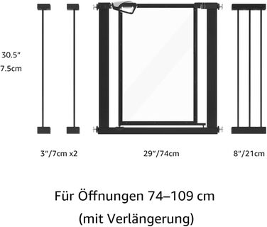 Ворота для собак Unipaws: прозорі, без свердління, 74-109 см, для дверних прорізів та сходів, білий (чорний)