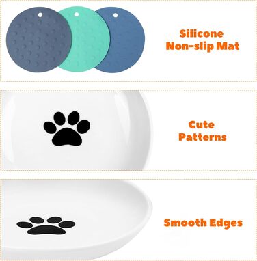 Набір мисок для котів з кераміки (3 шт.) з антиковзкими килимками, миски для корму котів, собак, кроликів, керамічні миски для їжі