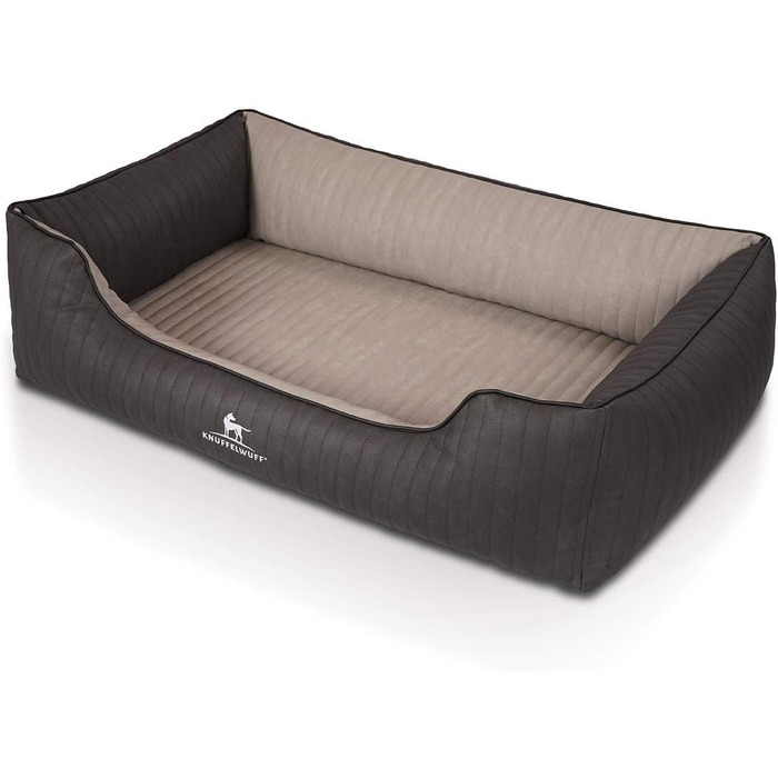Ортопедичне собаче ліжко Knuffelwuff Outback XXL з лазерного стежчастого штучного шкіряного покриття, 120 x 85 см, чорний/сірий. Знімний чохол, легко мити, підходить для великих, середніх та маленьких собак. Розміри: 120 x 85 x 25 см