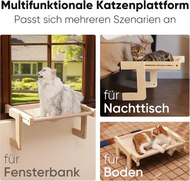 Підвісна лежанка для котів FUKUMARU, лежанка на підвіконник та підлогу, для великих котів, міцна конструкція з дерева та металу, трансформована лежанка, легка у збиранні, бежева