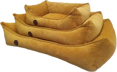 Ортопедичне ліжко для собак, сумісне з великими, середніми та маленькими породами, жовто-гірчичний колір, миється, розмір S (60x40x15 см)