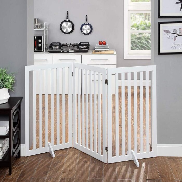 Захисний бар'єр для собак Unipaws, без свердління, дерев'яний, розкладний, для захисту сходів, воріт, каміну (3 елементи, 91 см), білий 153 x 91 см