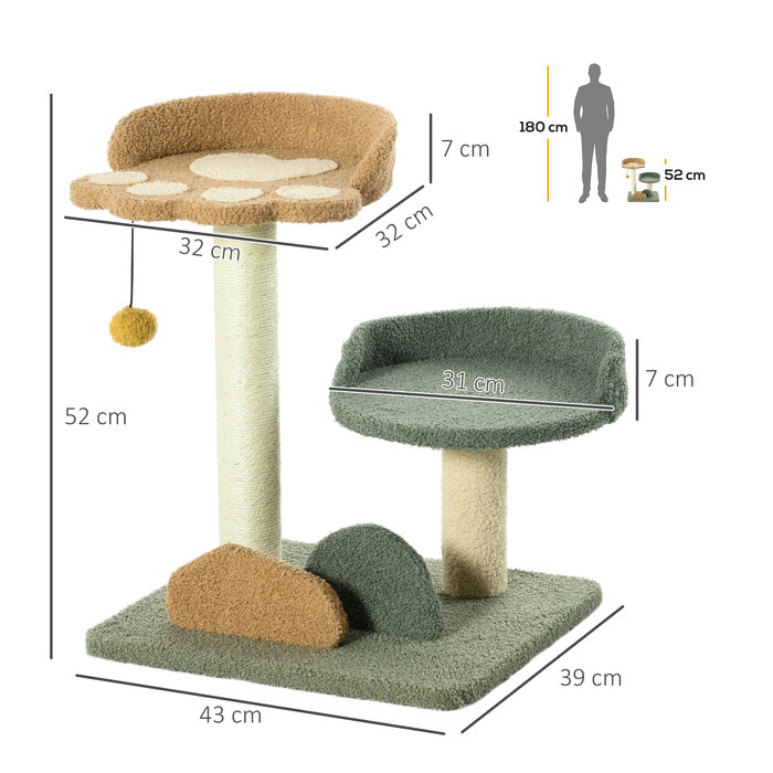 PawHut Cat Tree, легко переміщається, кігтеточка для кішок 52 см з 2 ярусами, Play Ball, Sisal, Indoor| Аосом