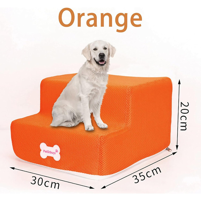 Сходинки для собак на 2 ступені для ліжка та дивану, 20 см, широкі, для маленьких, старих, великих собак та котів, стабільні, неслизькі, з можливістю прання, помаранчеві
