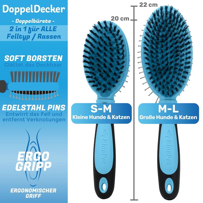 Щітка для собак BluePet 2 в 1 для довгої та короткої шерсті, для цуценят та котів. Розчісування, вирівнювання, вибирання. Універсальна щітка з щетиною (Рожева, S-M)