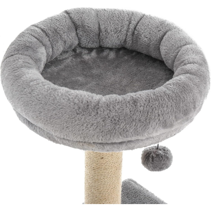 Дряпак для котів PawHut 96 см, сізал, котячий будиночок, іграшковий м'ячик, сірий, 40 x 40 x 72 см