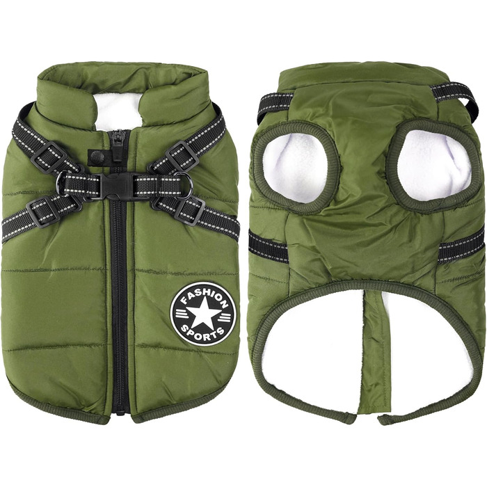 Зимова куртка для собак Aiboria: вітронепроникна, водонепроникна, 2-в-1, тепла, зелена, для цуценят та малих порід