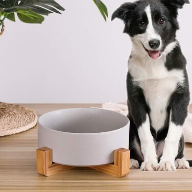 Миска для собак з кераміки з бамбуковим тримачем, сірого кольору, 20,5 см