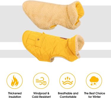 Зимовий теплий одяг для собак CITE TOILE - куртка з флісу для собак, з отвором для шлейки, жовта (M)