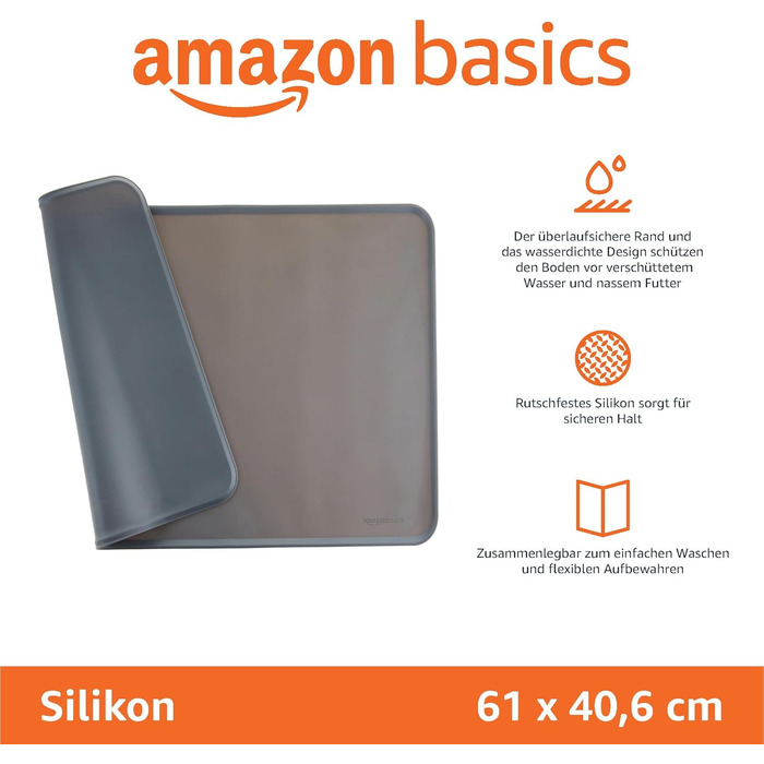 Силіконовий килимок під миску для тварин Amazon Basics, 47 x 29 см (2 шт.), сірий
