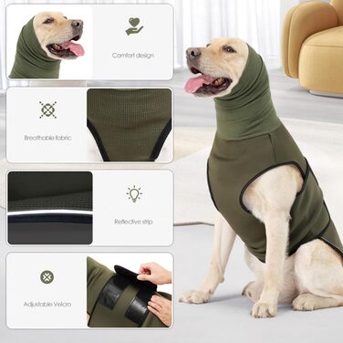 Заспокійлива накидка для собак Yanucy 2-в-1: накидка від тривоги та капюшон для захисту вух. Зменшує страх під час феєрверків та грози. (Зелений, Синій, L)