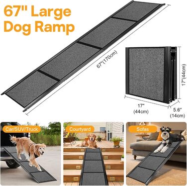 Рампа для собак до автомобіля, складана, до 115 кг, з антиковзким килимком, для позашляховиків та вантажівок, великі та середні породи