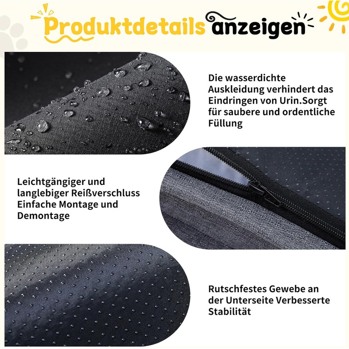 Ортопедичне ліжко для собак середніх та великих порід, 109x84x21 см, з високощільним губчатим наповнювачем, знімний водонепроникний чохол, зручне, антиковзаюче (Темно-сірий, S)
