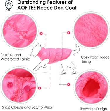 Зимовий одяг для собак AOFITEE: теплий водонепроникний жилет з флісу для цуценят та собак середніх розмірів, рожевий колір. Розмір: Chest 15', Back Length 11'