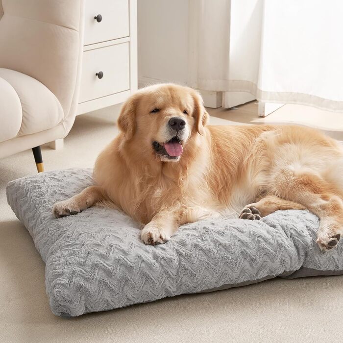 Килимок для собак великих порід, 104x68 см, XL, з штучним хутром та льоном, сірий, 104 x 68 x 10 см