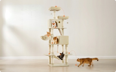 Високий когтеточка-комплекс Feandrea бежевий, 206 см, для великих кішок XXL з гамаком та лежаком
