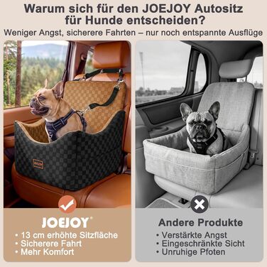 Автокрісло для собак JOEJOY (коричневе, S/M) - захист для сидінь, кишені для зберігання, Memory Foam