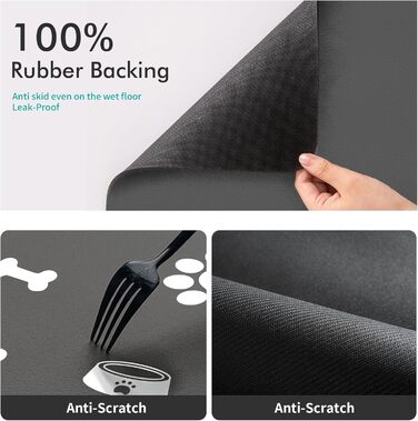 Підкладка для годівлі домашніх тварин – вбираюча підкладка під миски для їжі та води, без плям, швидковисихаюча (темно-сіра, з кількома лапами, 44.5 x 71 см)