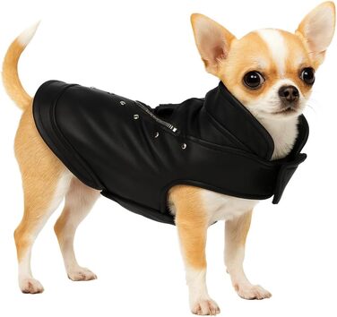 Зимовий одяг для собак Sergio з штучної шкіри та флісовою підкладкою Flamingo (Чорний, A:20 см)