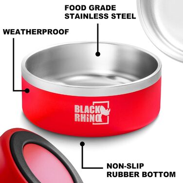 Миска для собак Black Rhino Dura-Bowl, 1,2 л, нержавійка, подвійна ізоляція, нековзна, для малих, середніх і великих порід