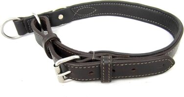 Шкіряний нашийник для собак з зупинячем, розмір M/L, темно-коричневий. Наппа, м'яка підкладка