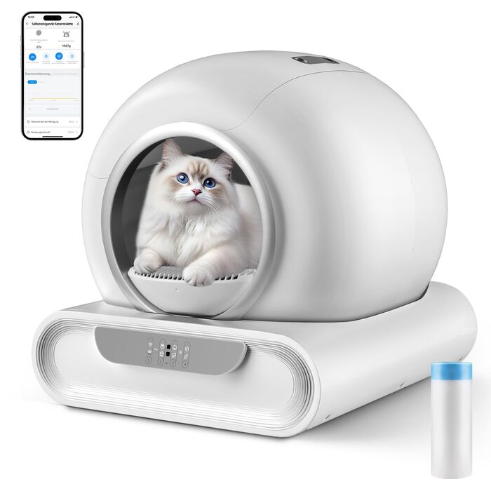 Автоматичний лоток для котів XXL 68л з самоочищенням, низький вхід, керування через додаток, датчик безпеки, для кількох котів