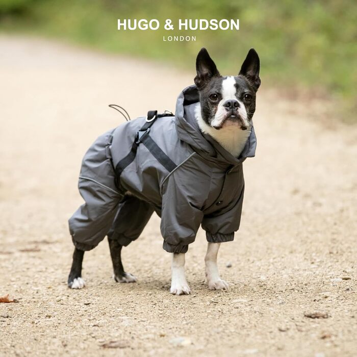 Зимовий теплий костюм-куртка для собак Hugo & Hudson, вітронепроникний з капюшоном, на застібках, сумісний з шлейкою, сірий, розмір S35