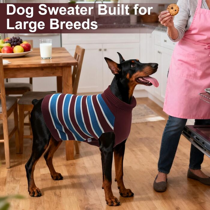 Пуловер для собак великих порід, теплий халат для домашніх тварин, пуловер з високим коміром для осені та зими, в'язаний для Golden Retriever, Labrador, Dobermann, червоний, Getaway Solids