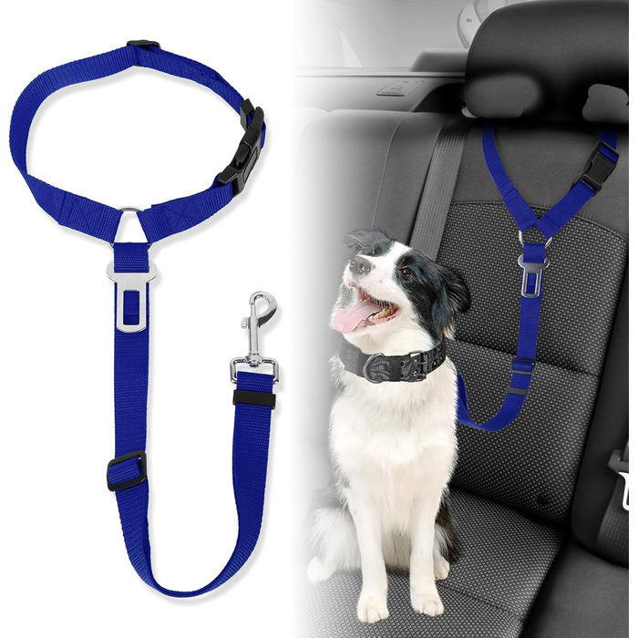 Автомобільний затискач для собак, ремінь безпеки для тварин, кріплення до підголівника, міцний поводок, шлейка для собак, котів та інших домашніх тварин (Блакитний)