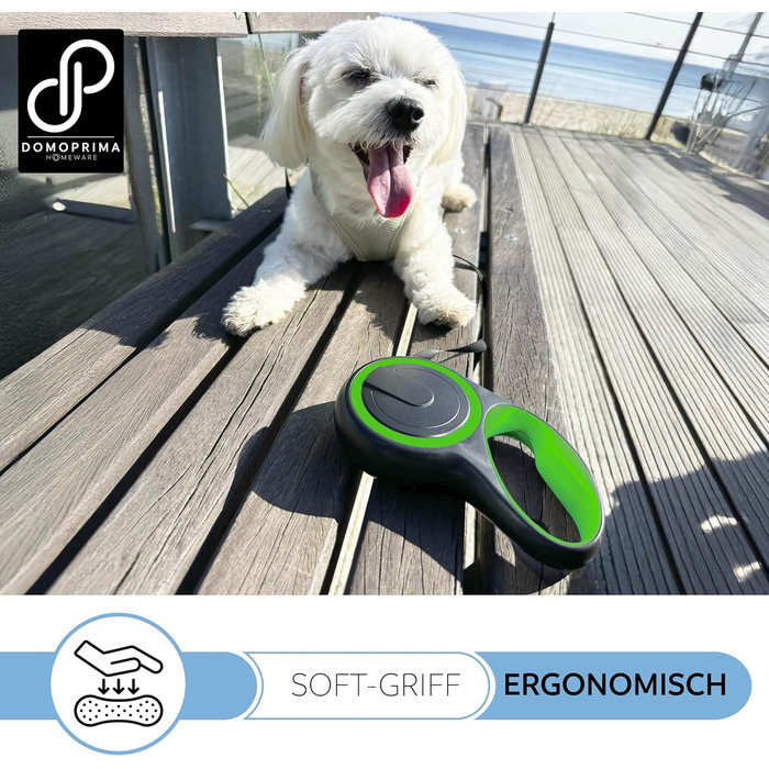 Рулетка для собак DOMOPRIMA, 3 розміри (S, M, L), 4 кольори (сірий, блакитний, зелений, рожевий) - Міцна та безпечна рулетка з відбиваючим ремінцем. Зелена, L