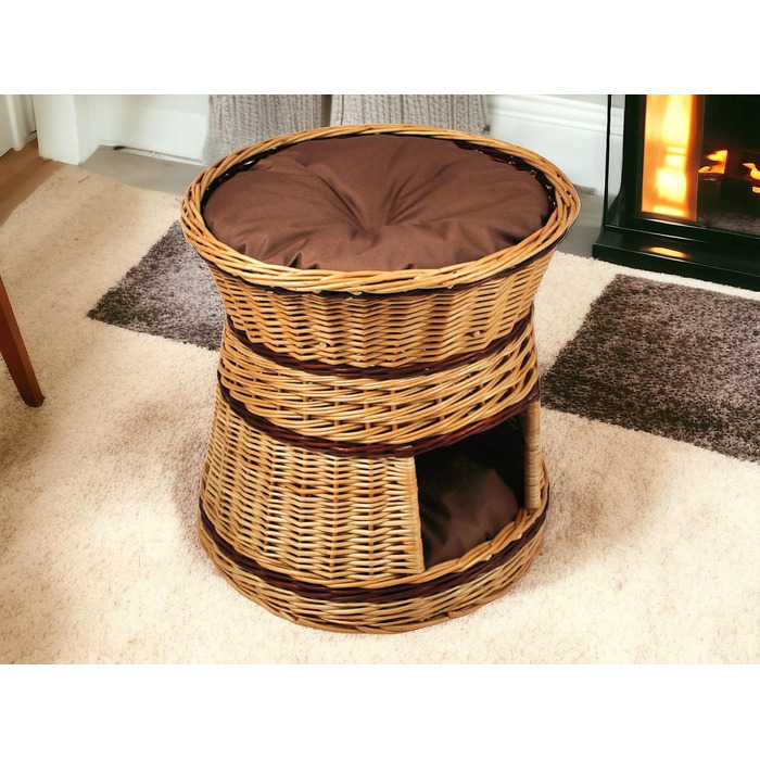 Гніздо для котів та собак: кругле, з плетіння лози, 47x47x45 см з подушкою