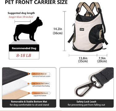 NATUYA Сумка-переноска для собак, переноска для тварин з м'якою підстилкою, 2 кишені на блискавці, для подорожей, прогулянок, переноска для собак з переднім доступом (Абрикосовий)