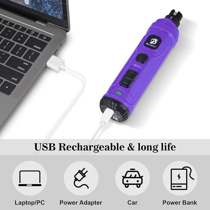 Шліфувальник для собак Bousnic Krallenschleifer: тихий електричний триммер з LED-підсвічуванням для собак та котів середніх та малих порід, фіолетовий