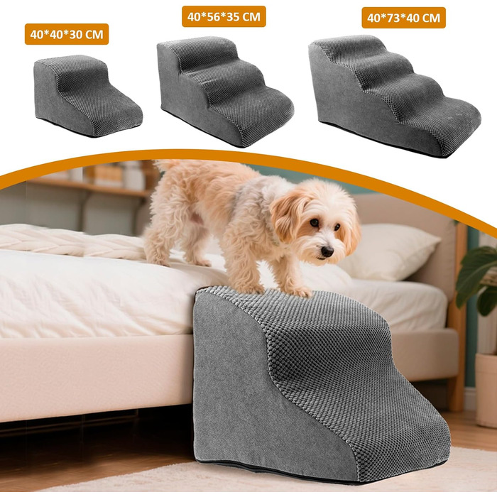 Сходинка для собак 3 сходинки, 35 см, знімний чохол, неслизьке дно. Підходить для ліжка, дивана, авто. Сірий колір, щільний матеріал