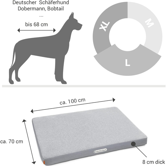 Ортопедичний лежак для собак Doctor Bark з флісовою поверхнею, великий розмір (L - 100x70 см), світло-сірий