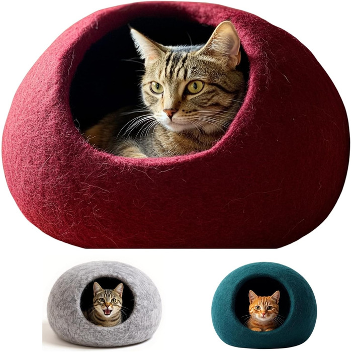 Кігтеточка-будиночок для котів XL, з вовни Romney, бордовий колір